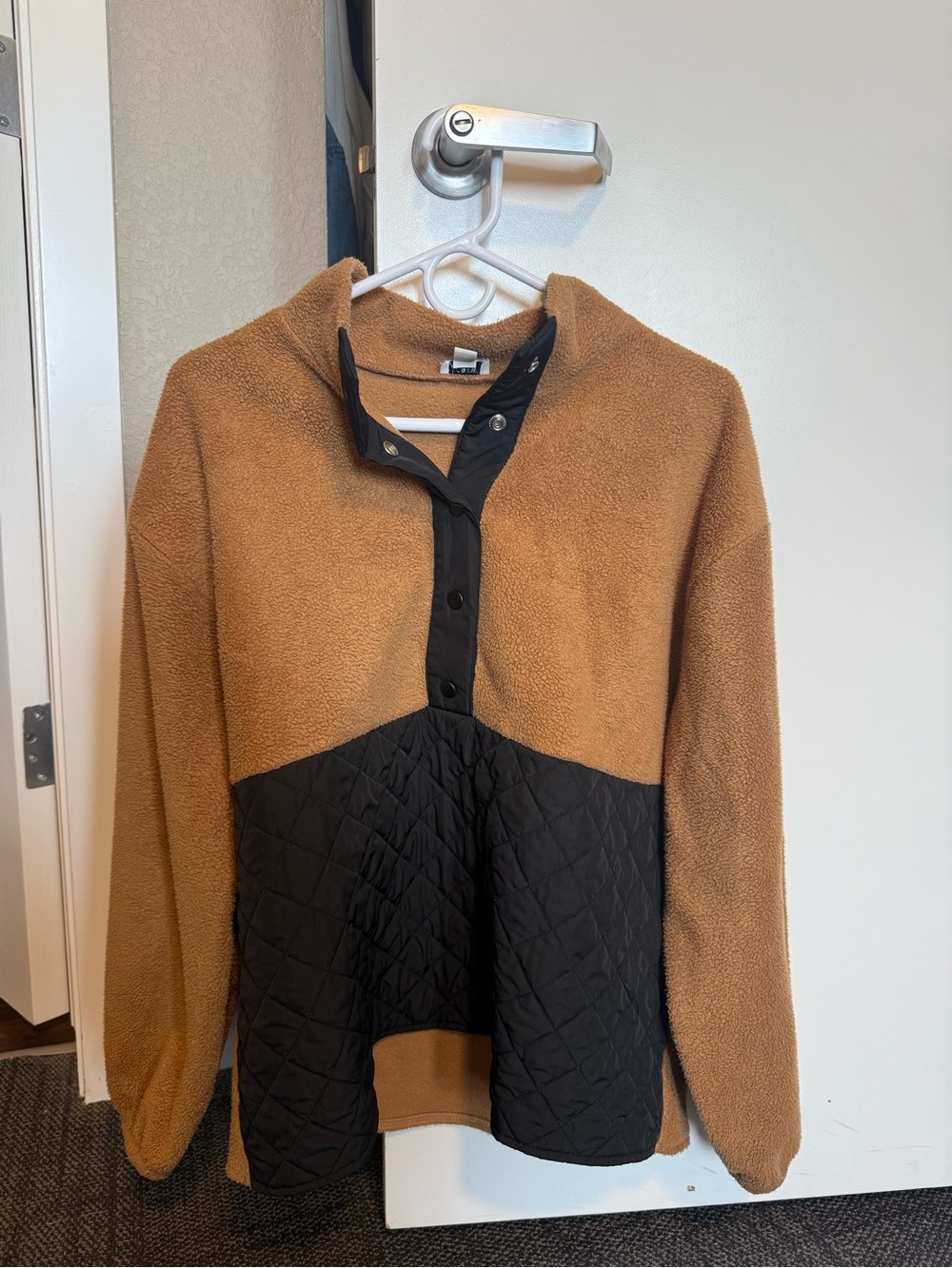 J. Crew Two-Tone Quilted Snap Pullover - Camel & Black